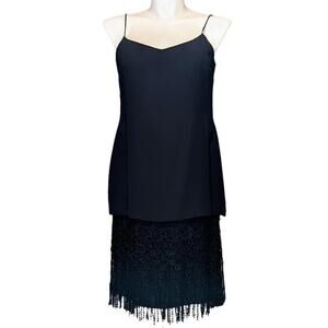 Vintage Chiffon Slip Dress Crochet Fringe Medium‎ Old Hollywood Gatsby Art Deco